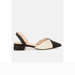Rag & Co Kinjay Pointy Toe Black & Cream Raffia Slingback Flats Size 5 NWT
